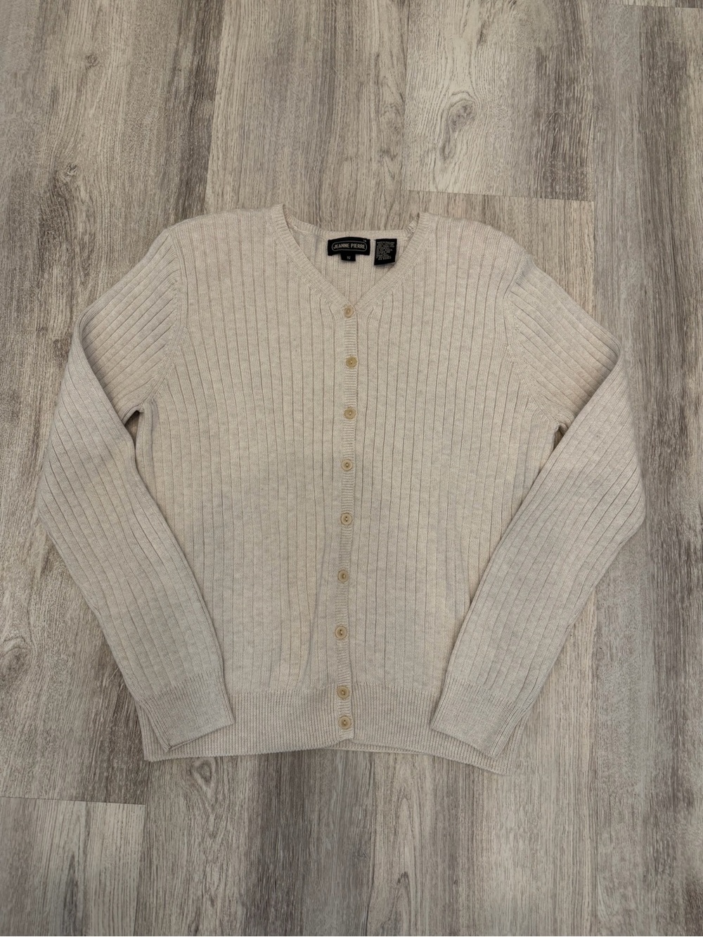 Jeanne Pierre Small Cream 100% Cotton Ribbed Button Front Cardigan